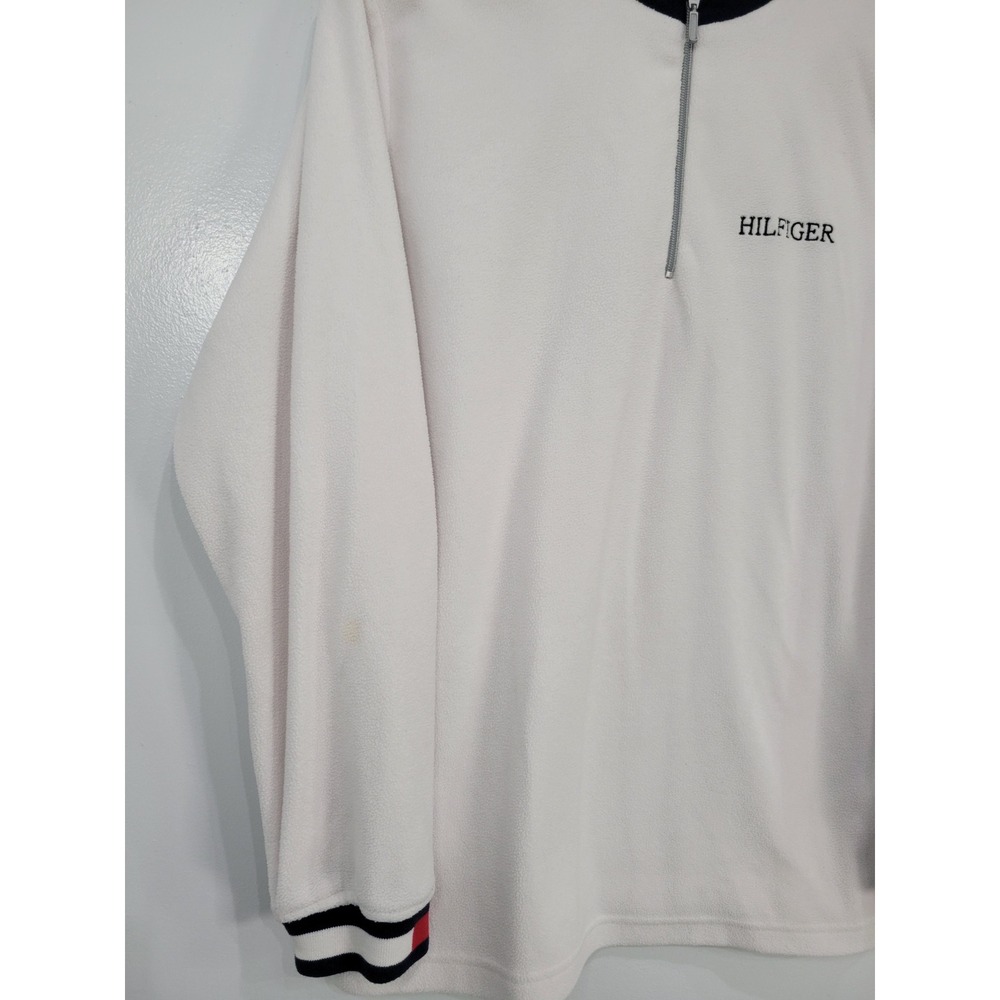 Tommy Hilfiger Vintage White Fleece Quarter Zip Pullover Mock Neck Womens Medium - Picture 2 of 6